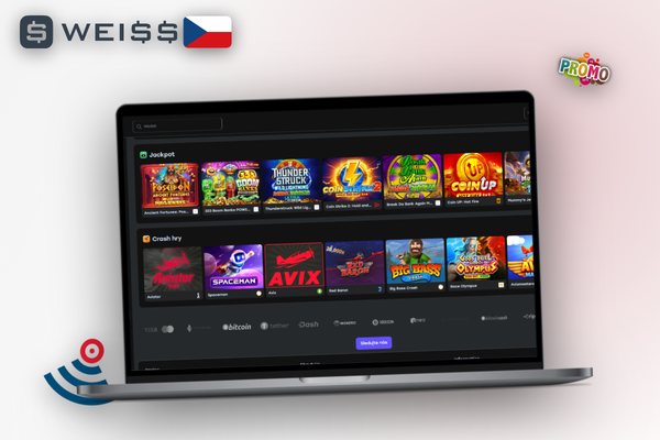 Weiss Casino desktop verze spuštěná přes celou obrazovku monitoru na pracovním stole