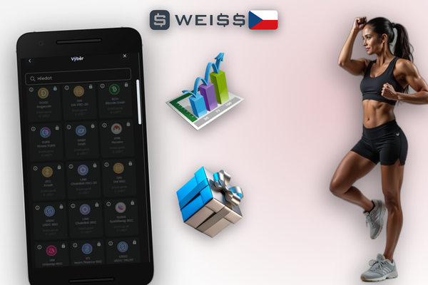 Smartphone s příchozí transakcí e-peněženky při výběru výher z Weiss Casino
