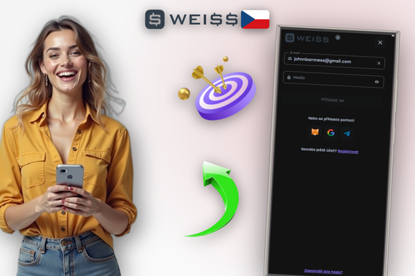 Výběr měny v účtu Weiss Casino CZ – BTC, ETH, USDT a CZK v přehledném rozhraní