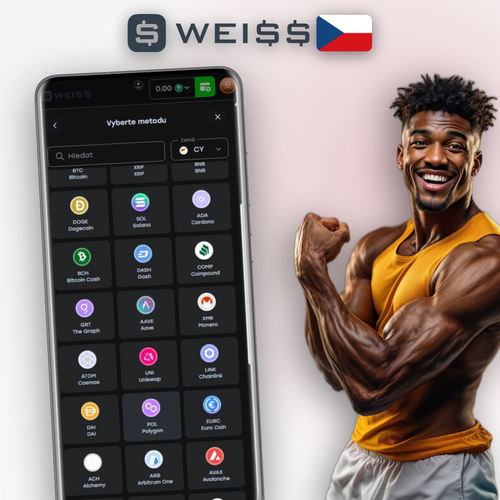 Weiss Casino vklad: ikony Bitcoinu, Visy a Skrill u tlačítka pro dobití účtu