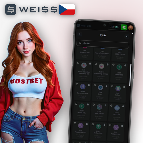 Weiss Casino výběr peněz přes Bitcoin, USDT a Visa na mobilní obrazovce